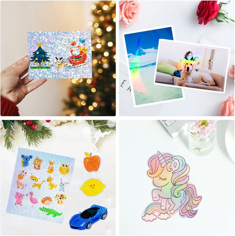 UOKHO 20 Sheets Holographic Sticker Paper for Inkjet & Laser Printer 8.5x11 inch Printable Vinyl Holographic Sticker Paper Self-Adhesive Waterproof -, Diamond, Rainbow, Dots, Transparent - Image 3